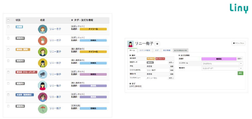 友達の管理画面